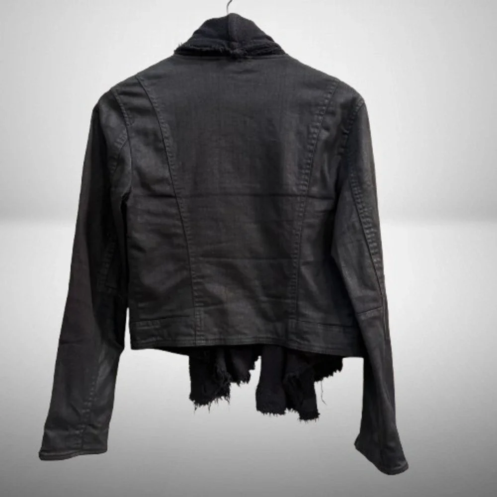 Free People Waxed Denim Drape Front Moto Jacket Black Moto Size 2
